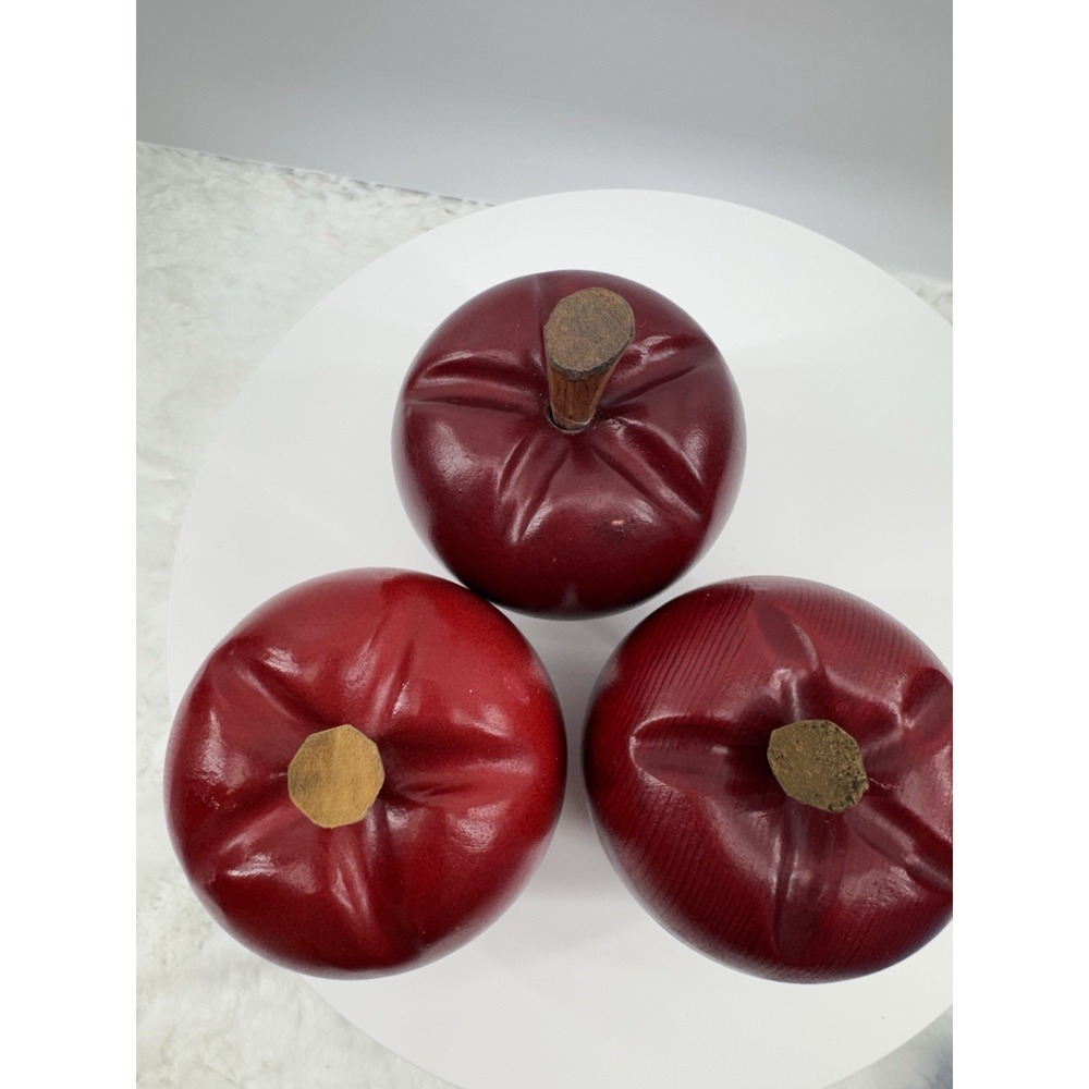 3 Faux Fruit Wood Wooden Red Apples Stems Realistic Farmhouse Decor Heavy - Picture 9 of 13
